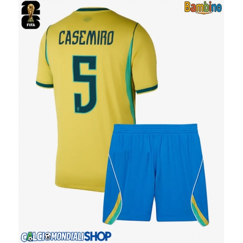 Maglie da calcio Brasile Casemiro #5 Prima Maglia Bambino Mondiali 2026  Manica Corta + Pantaloni corti)